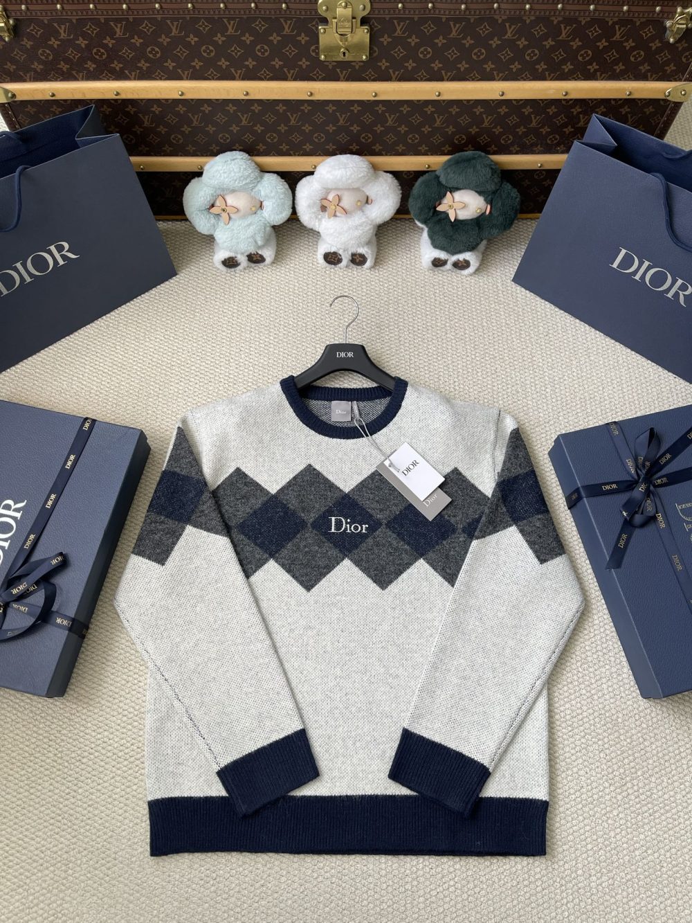 Argyle Crewneck Knit Sweater — product photograph