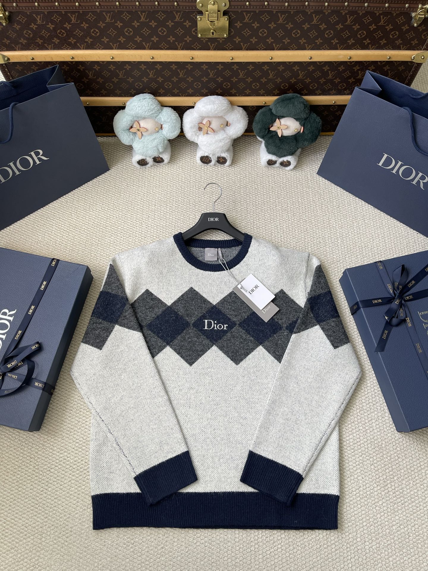 Argyle Crewneck Knit Sweater — product photograph