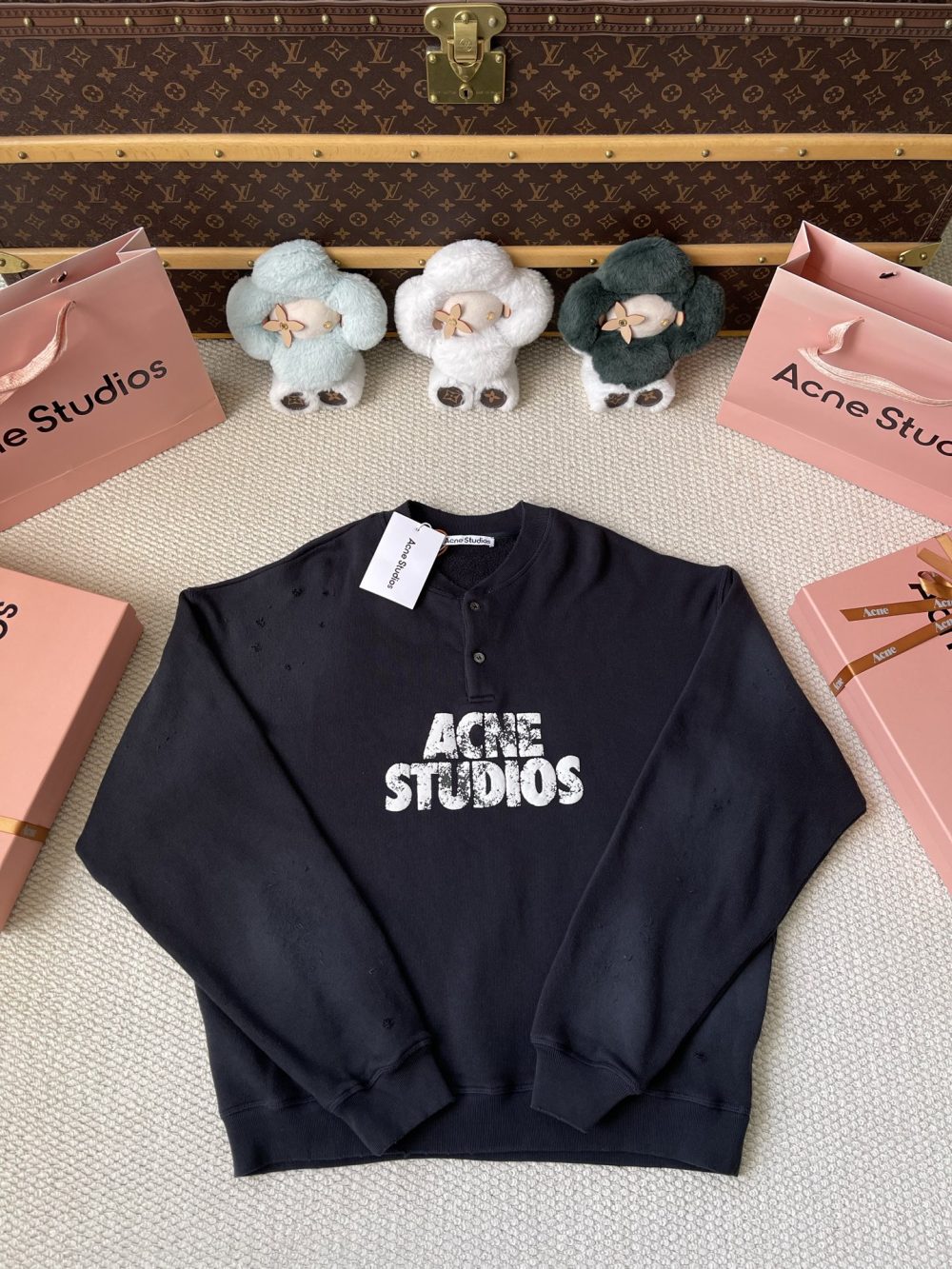 Distressed Logo Henley Sweatshirt — product photograph
