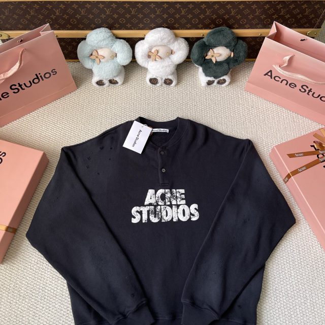 Distressed Logo Henley Sweatshirt — product photograph