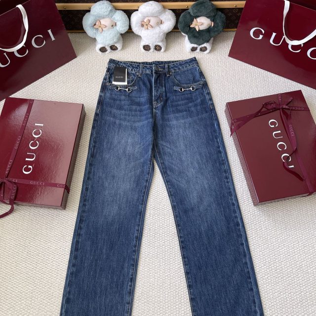 Horsebit Pocket Wide Leg Jeans — product photograph
