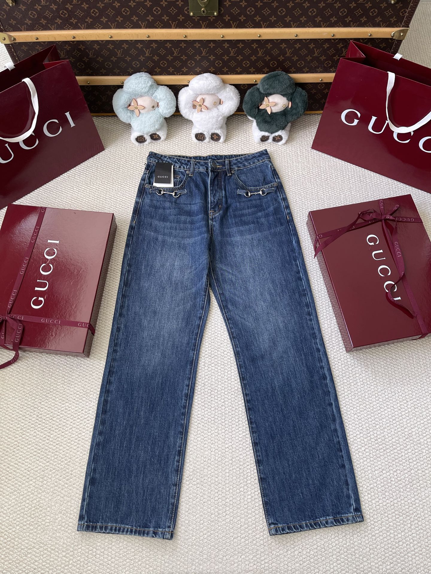 Horsebit Pocket Wide Leg Jeans — product photograph