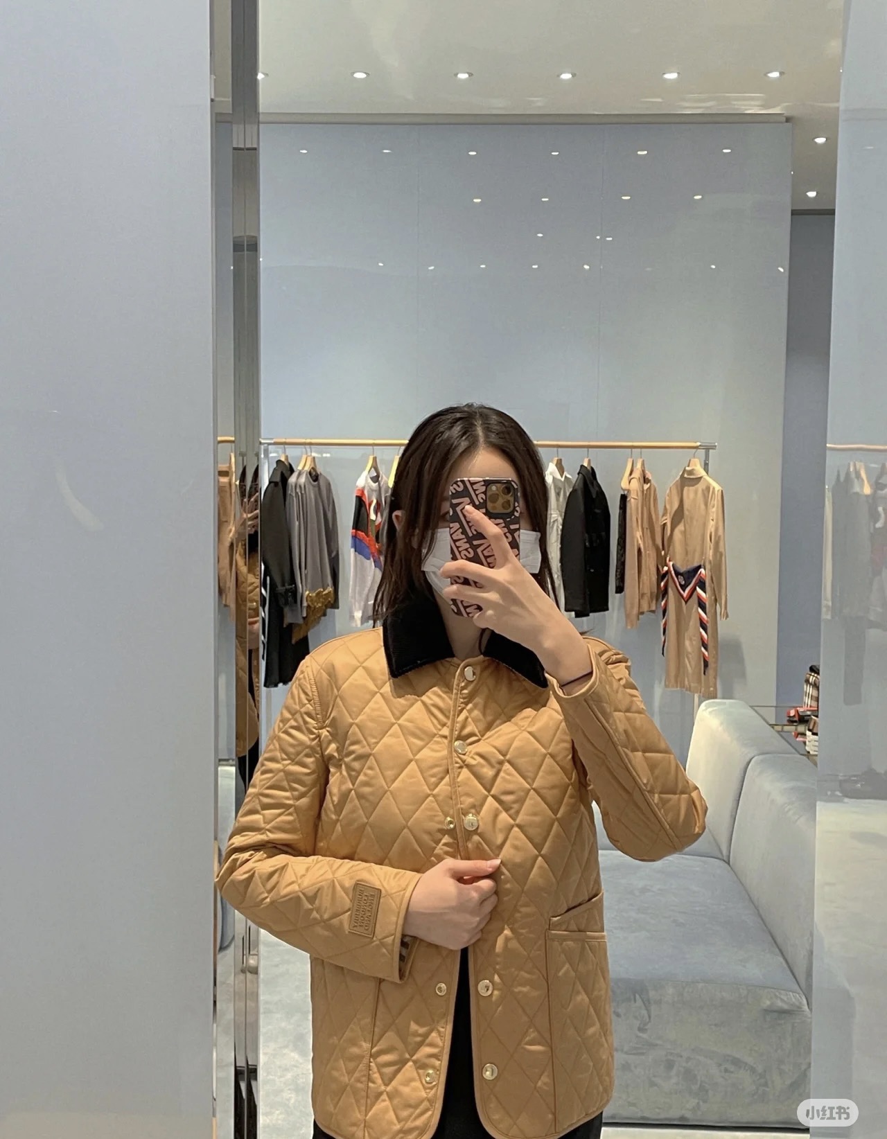 Diamond Quilt Contrast Collar Jacket — product photograph