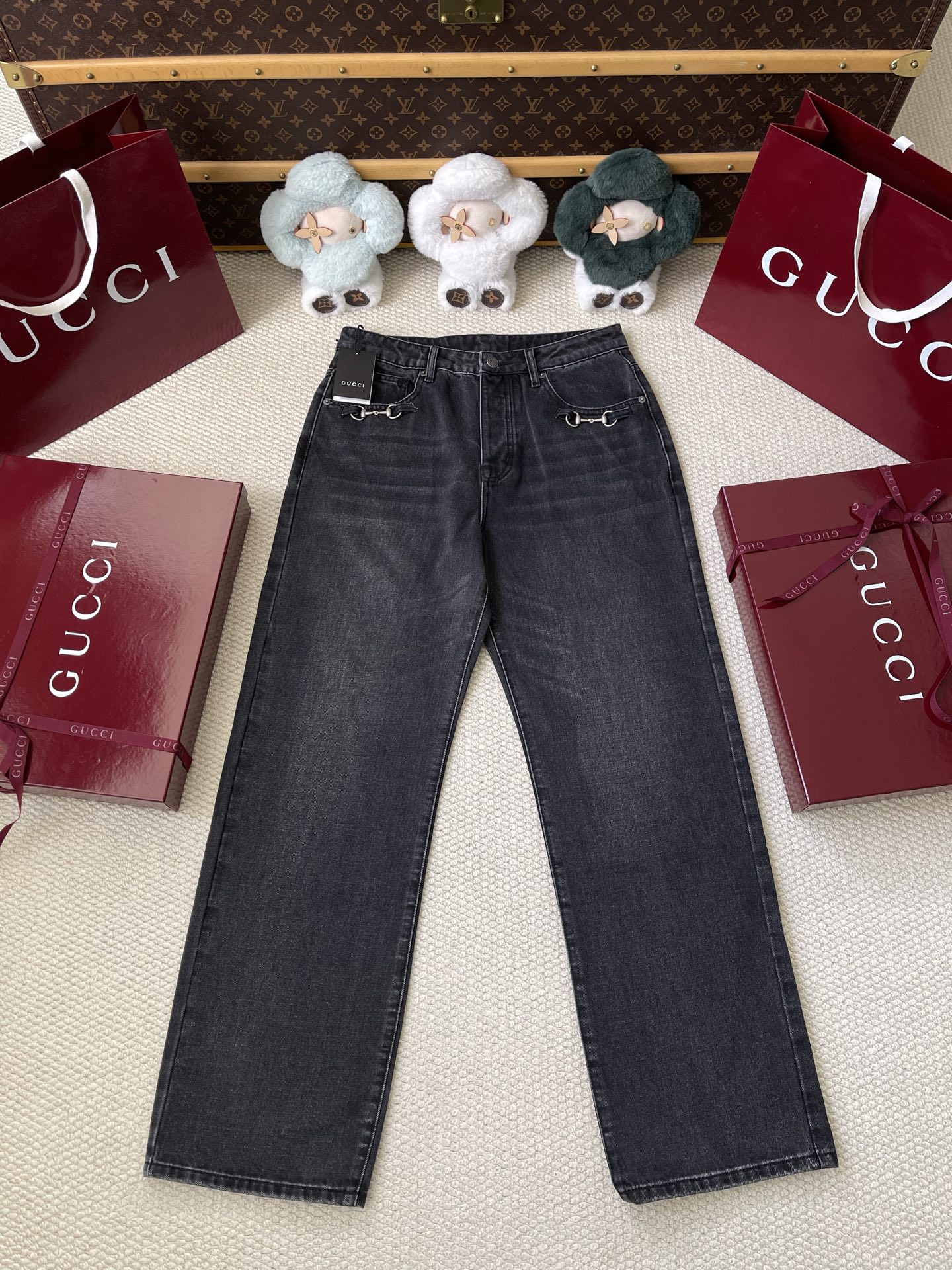 Horsebit Pocket Wide Leg Jeans — product photograph