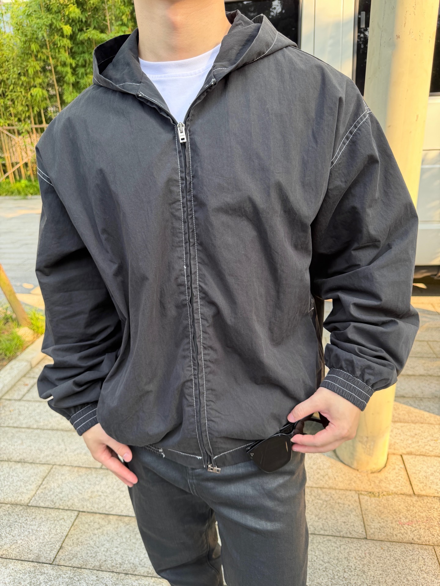 Contrast Stitch Hooded Zip Jacket — product photograph