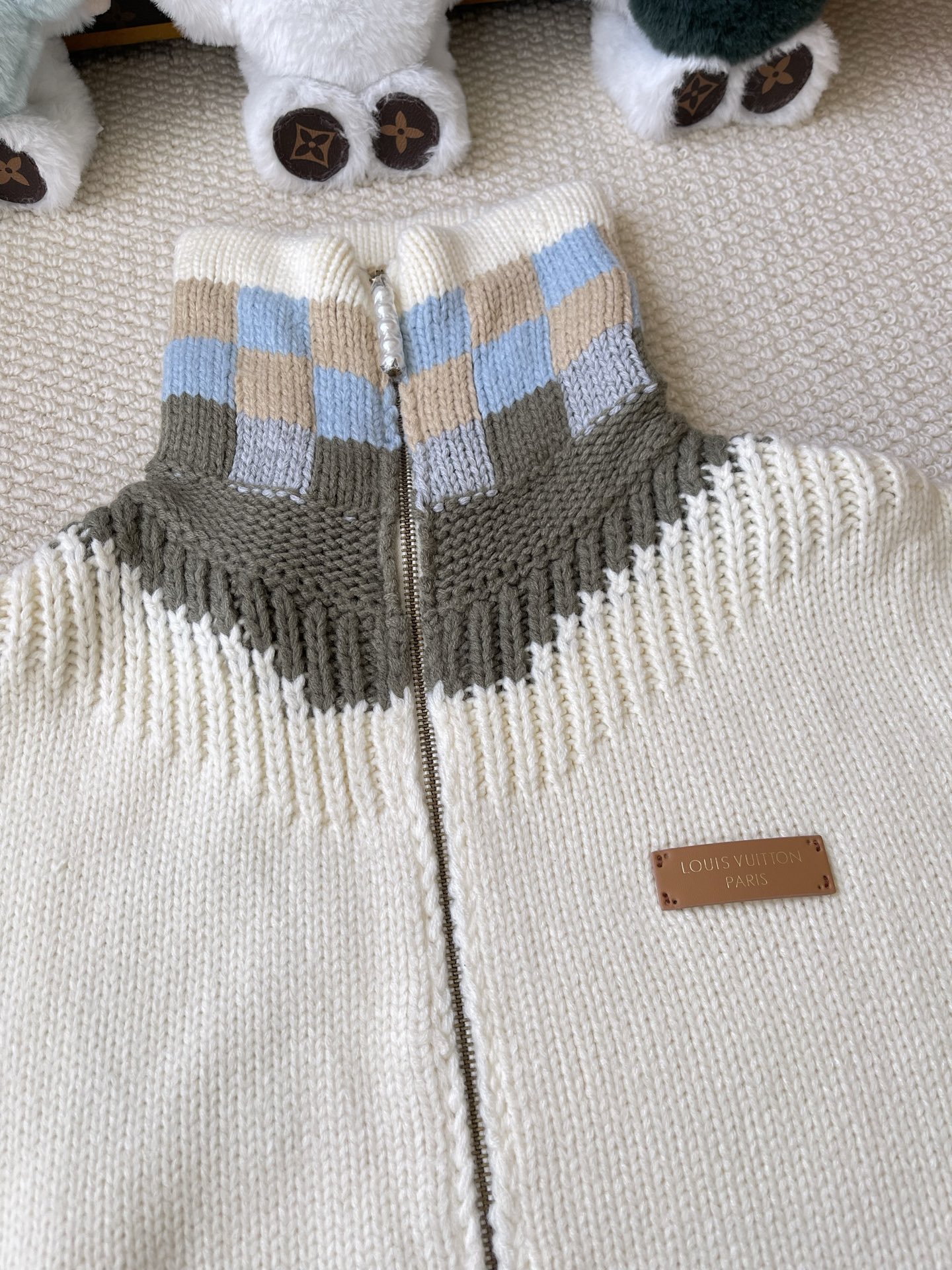 Check-Collar Zip Cardigan — product photograph