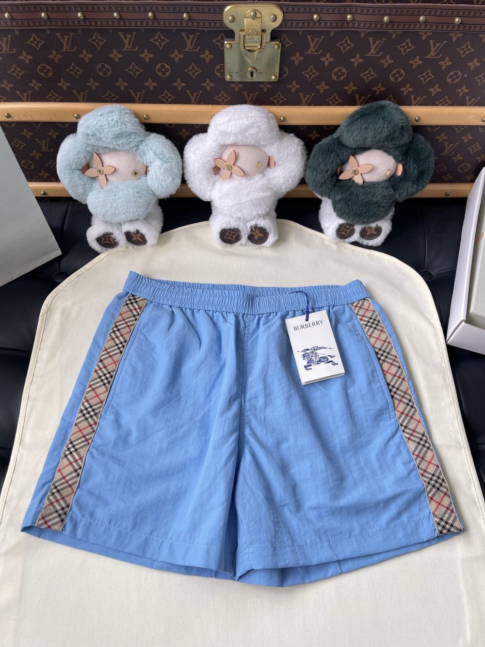 Check-Side Elastic-Waist Shorts — product photograph