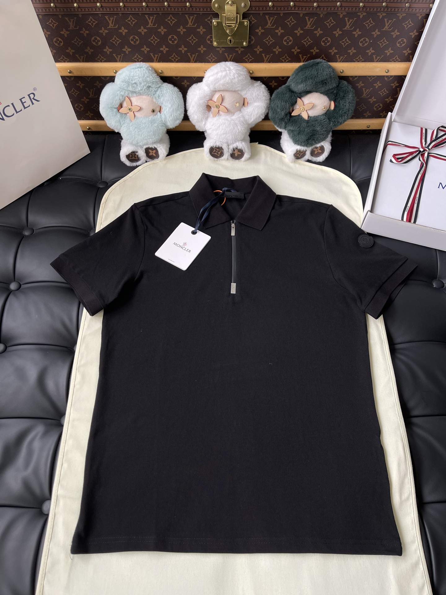 Badge-Sleeve Zip-Neck Polo — product photograph