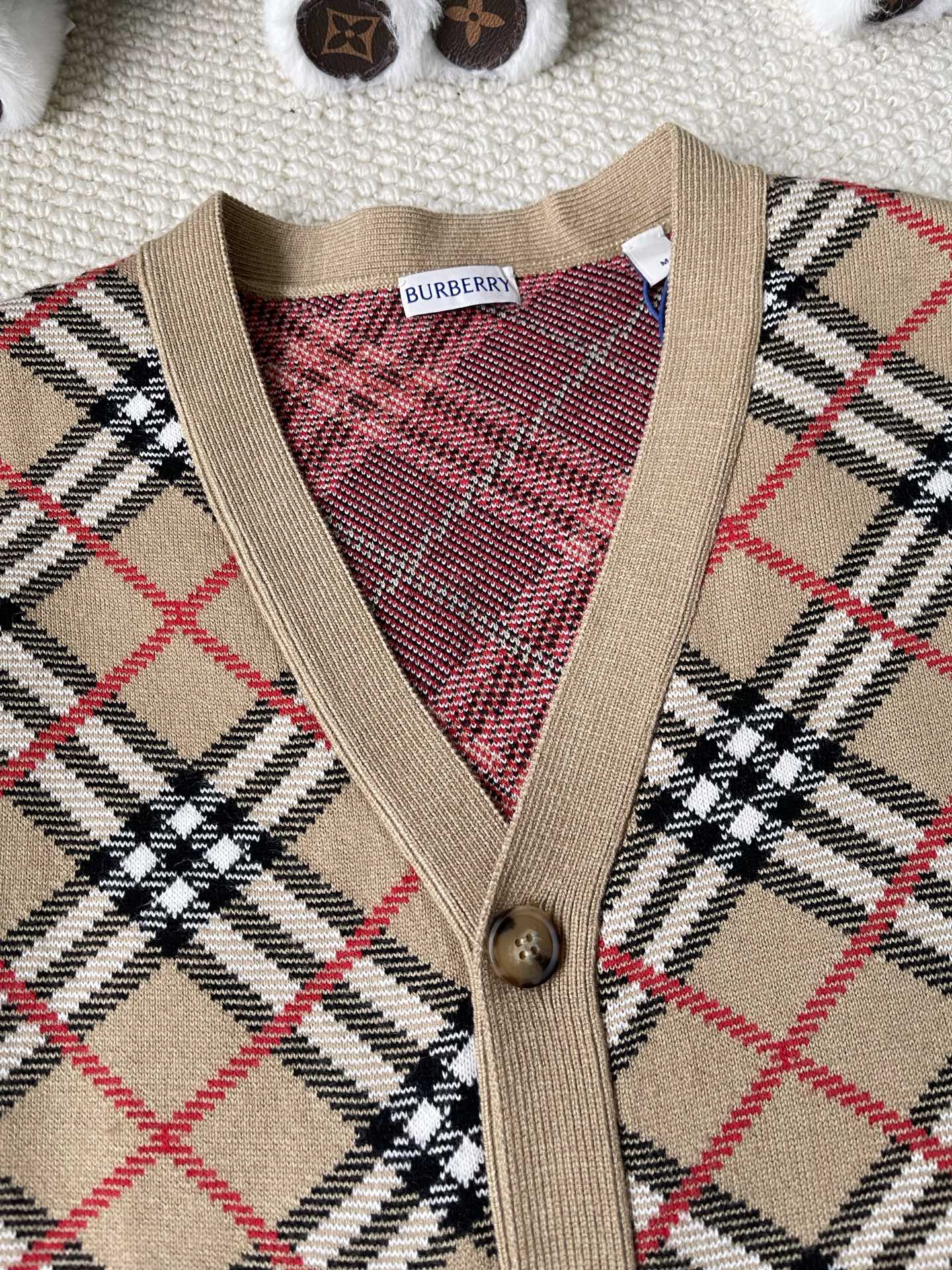 Diagonal-Check V-Neck Cardigan — product photograph