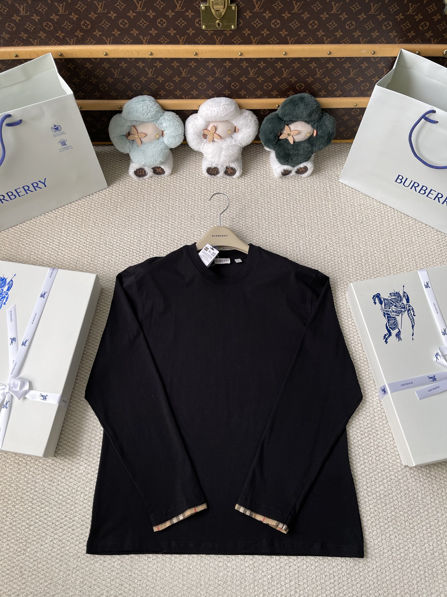 Check-Cuff Long-Sleeve Top — product photograph