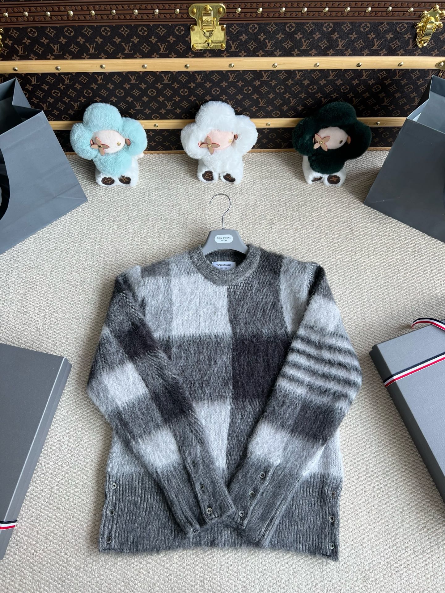 Brushed Check Crewneck Cardigan — product photograph