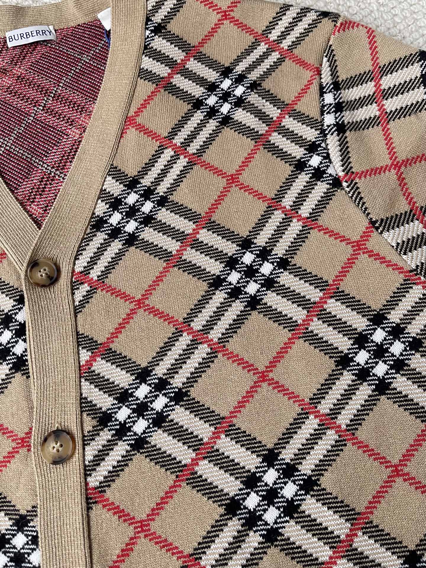 Diagonal-Check V-Neck Cardigan — product photograph