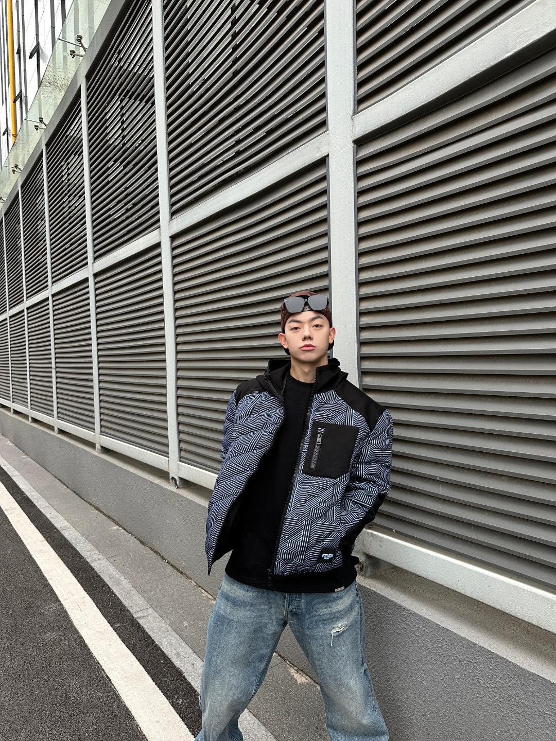 Geometric-Panel Hooded Padded Jacket — product photograph