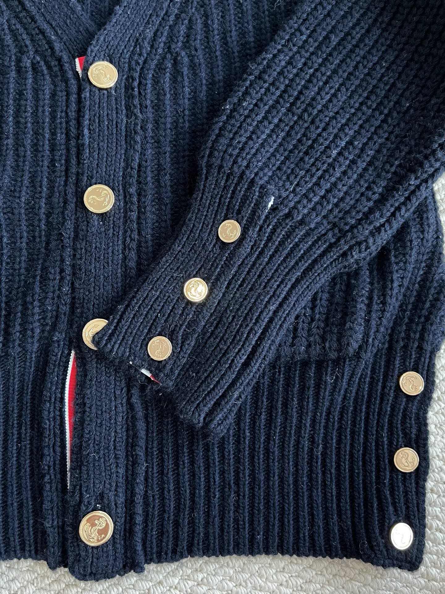 Ribbed Four-Bar V-Neck Cardigan — product photograph