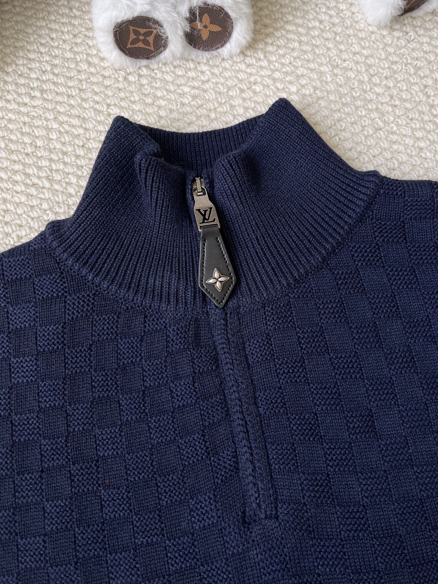 Checker-Texture Quarter-Zip Sweater — product photograph