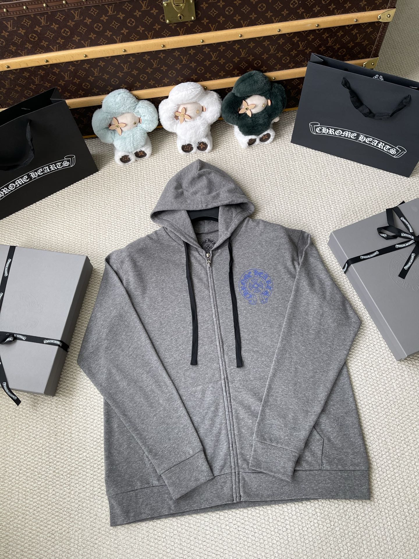 Blue Cross-Graphic Zip Hoodie — product photograph