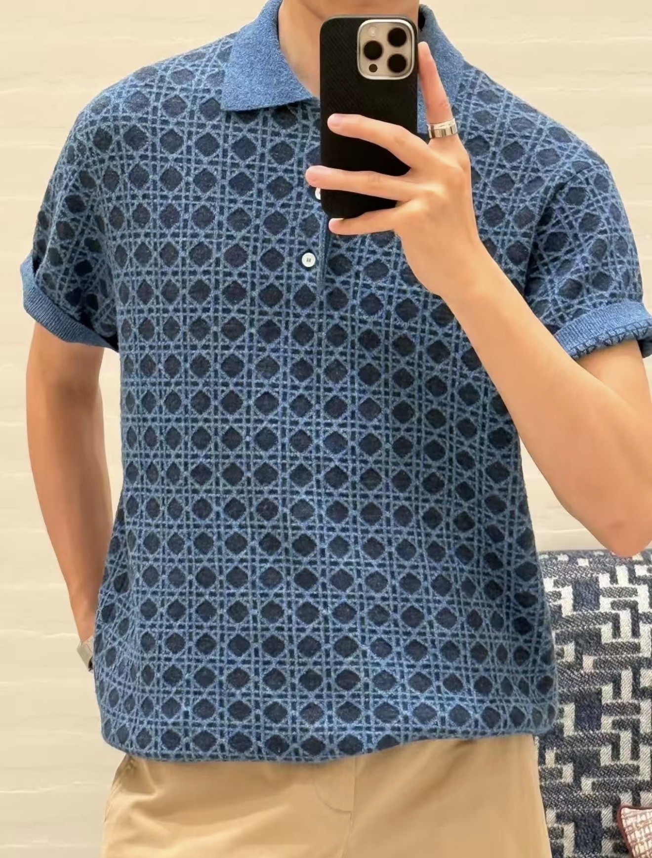 Geometric Pattern Short-Sleeve Polo — product photograph