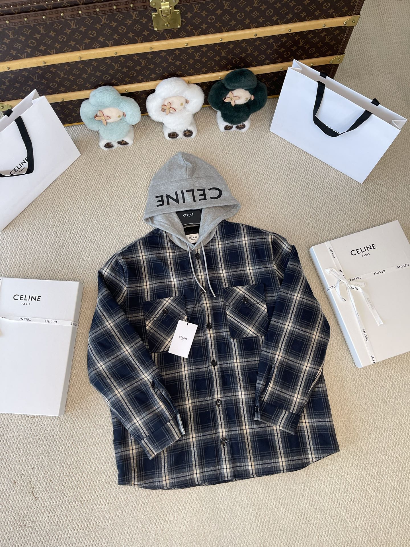 Logo-Hood Check Overshirt — product photograph