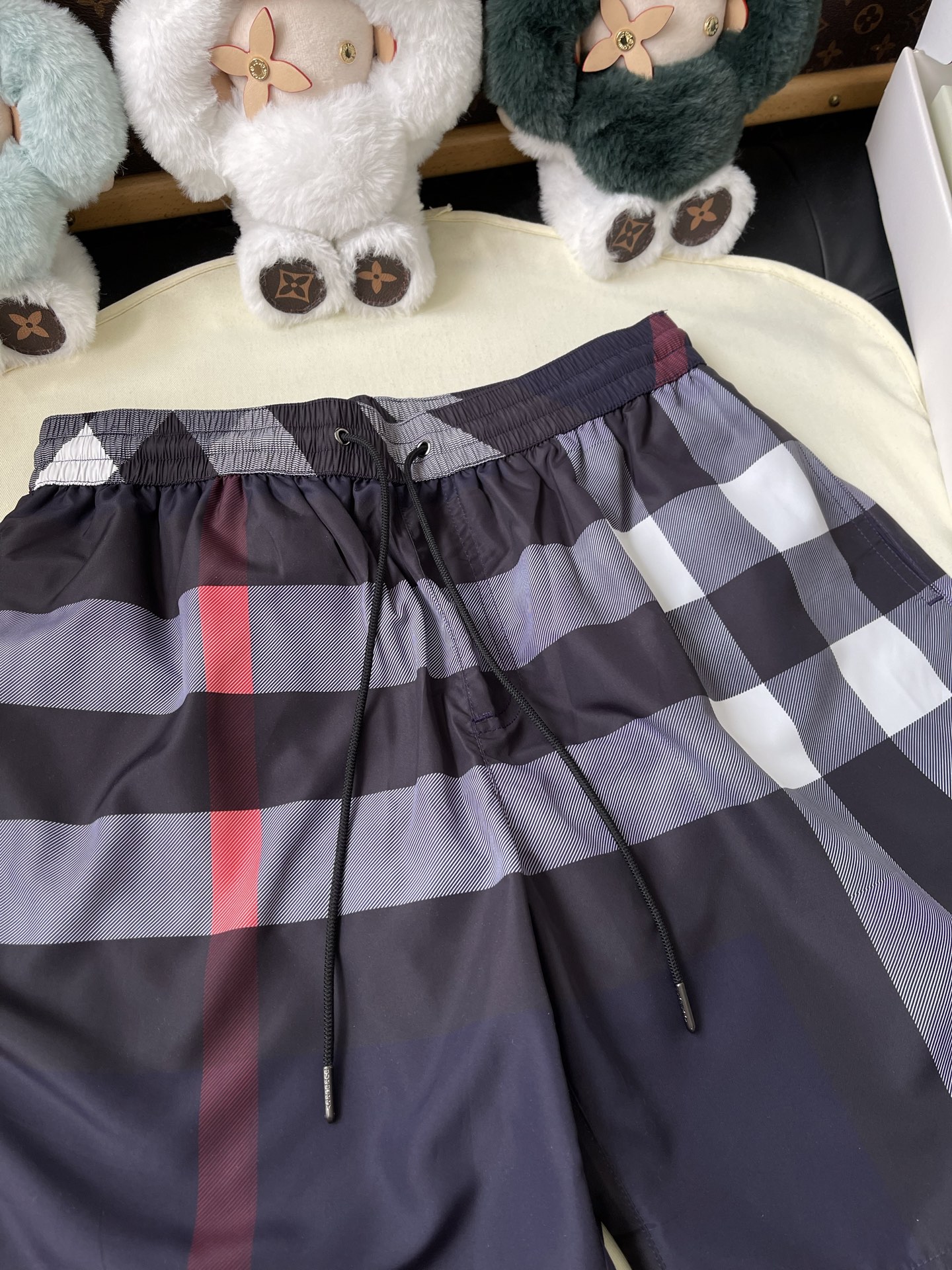 Dark Check Drawstring Shorts — product photograph