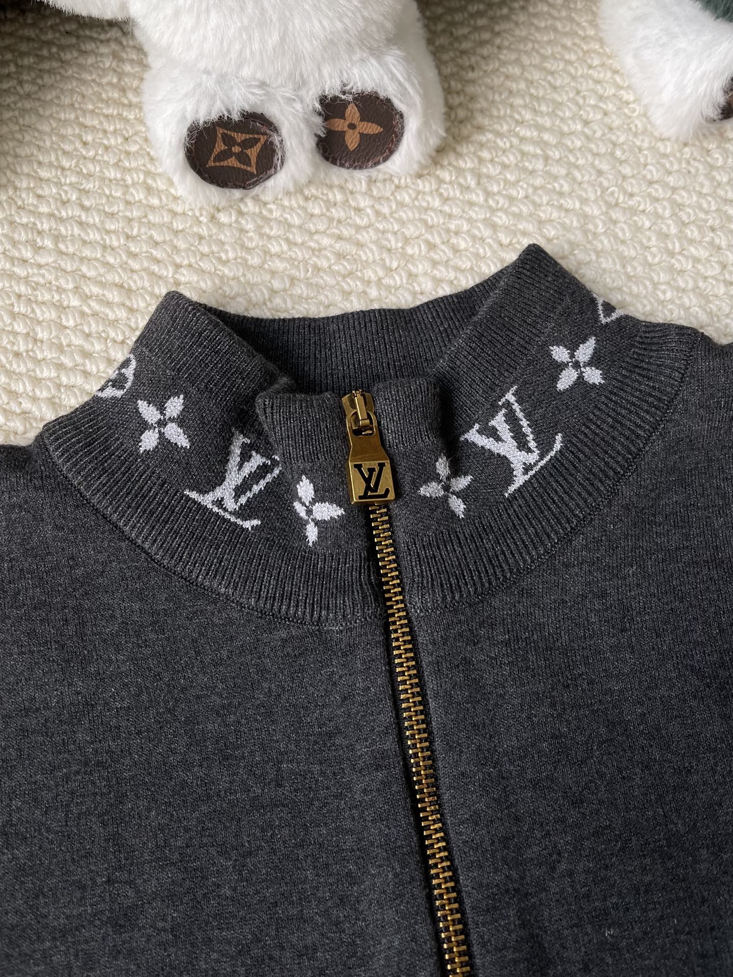 Monogram-Collar Zip-Up Cardigan — product photograph