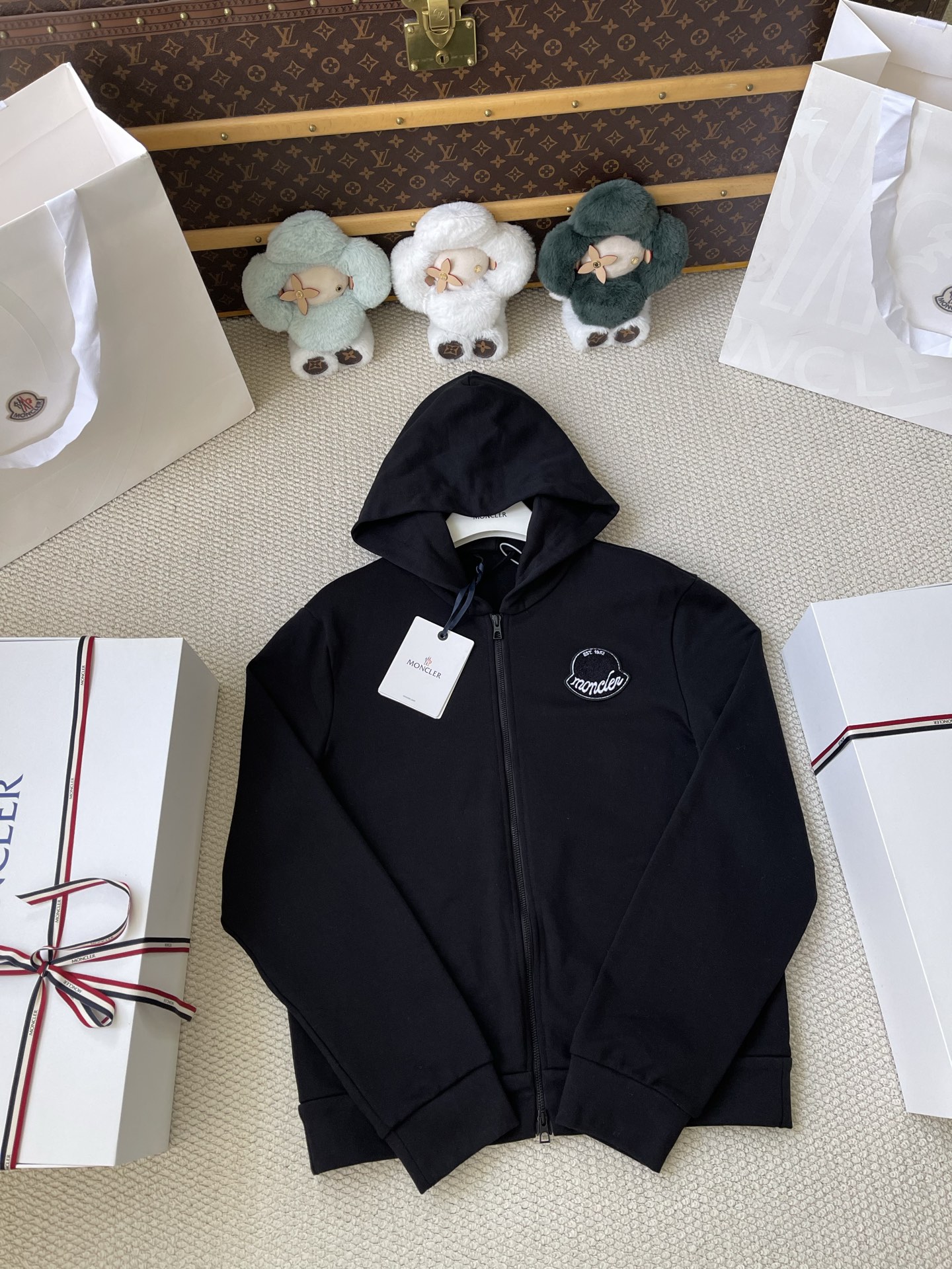 Outlined-Badge Zip Hoodie — product photograph
