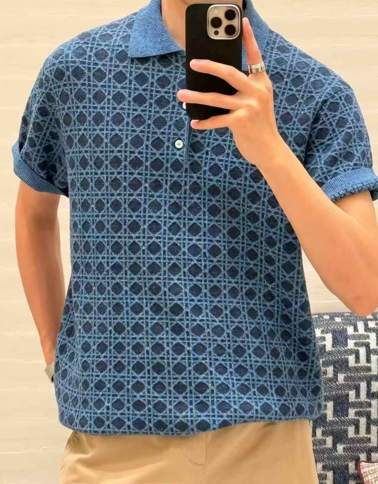 Geometric Pattern Short-Sleeve Polo — product photograph