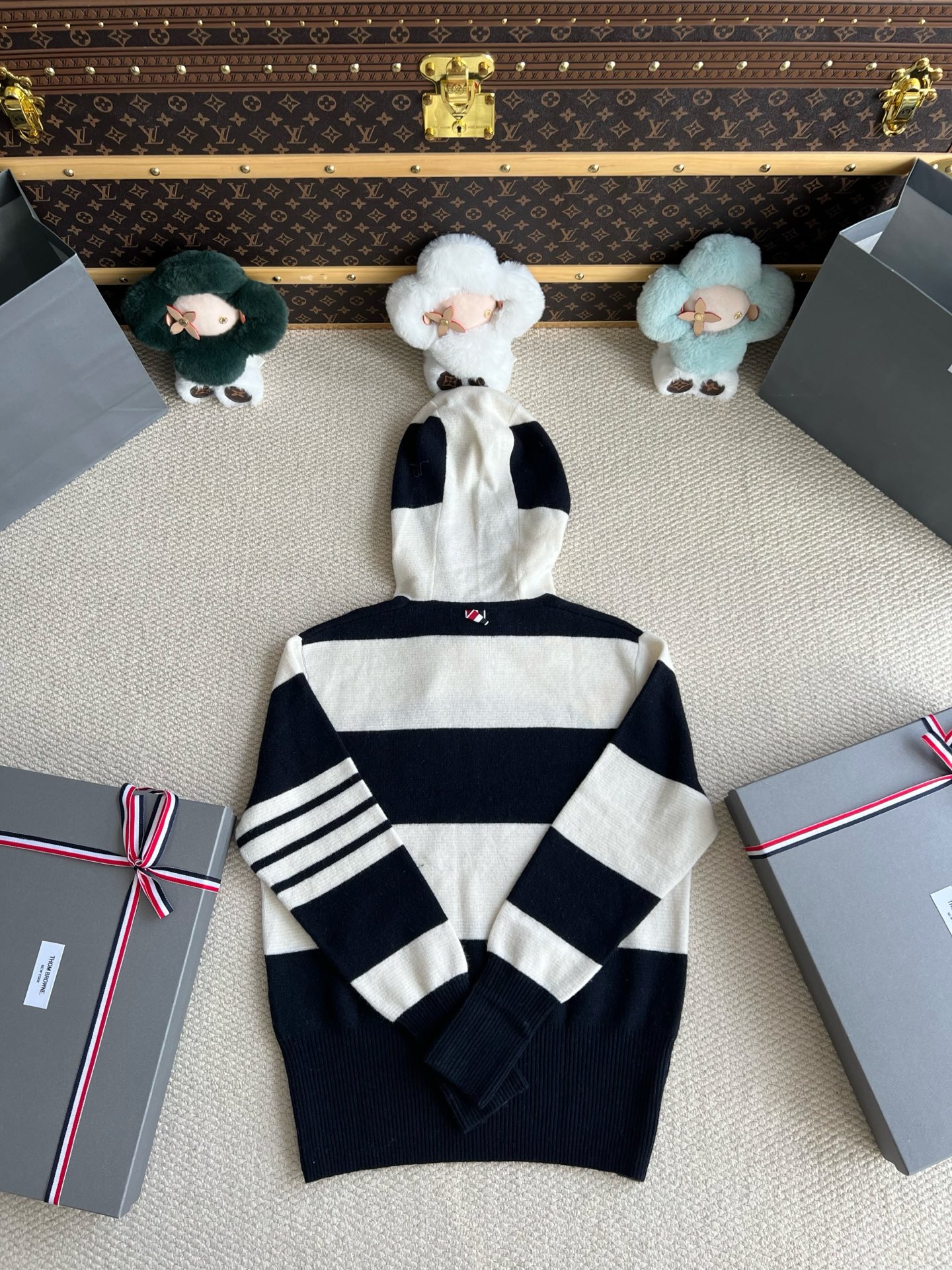 Broad-Stripe Four-Bar Pullover Hoodie — product photograph