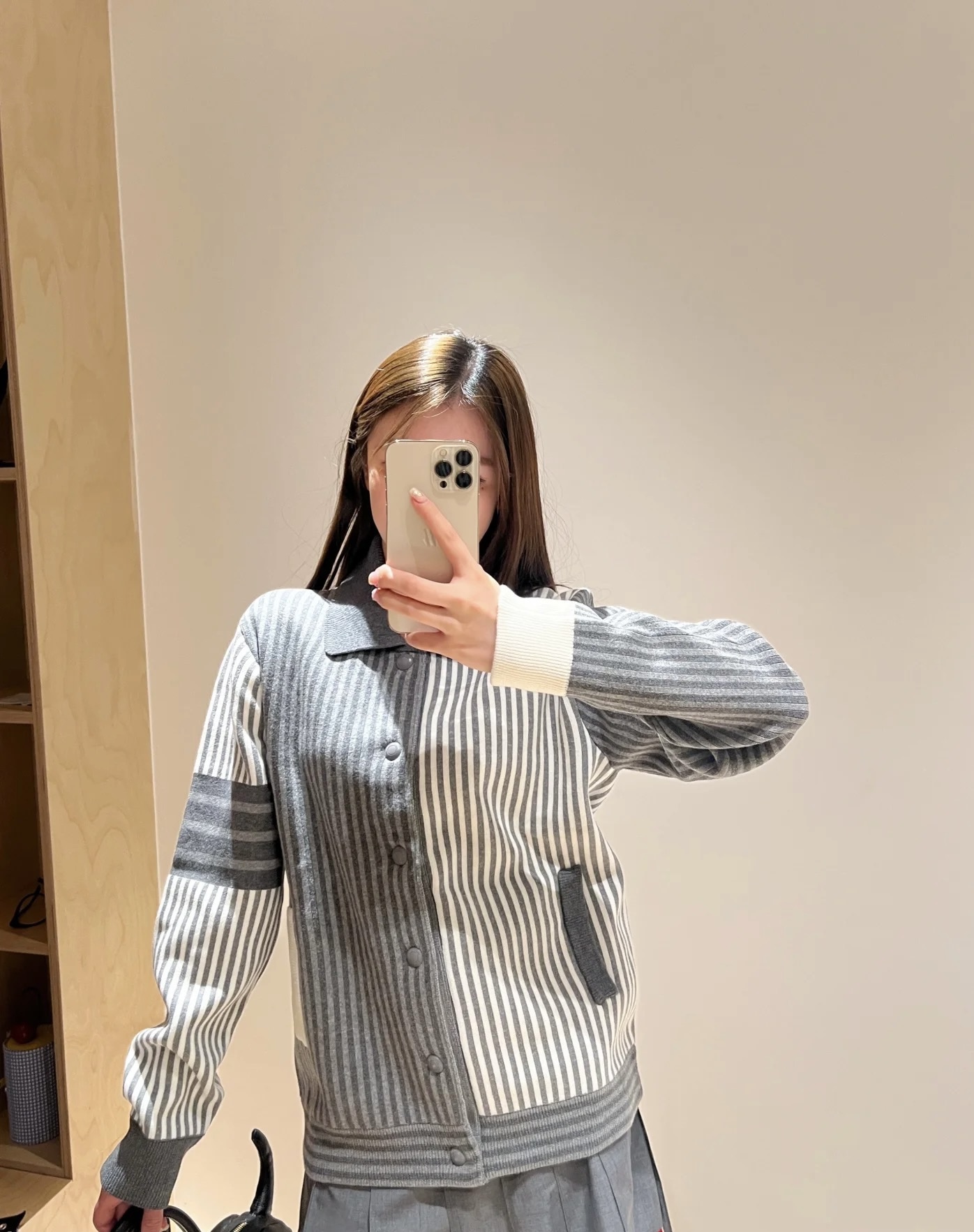 Vertical-Stripe Collared Cardigan — product photograph
