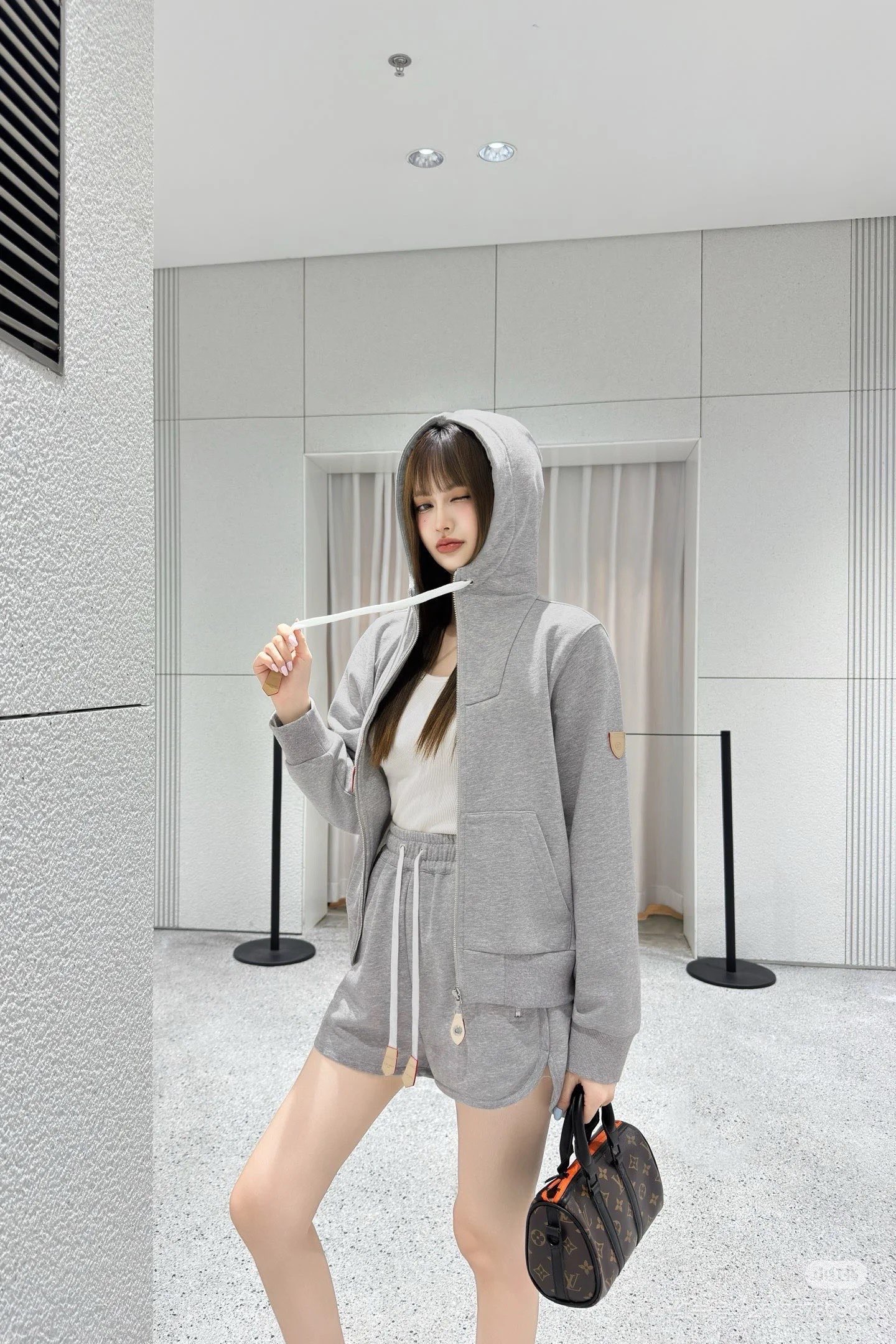 Tab-Trim Drawstring Zip Hoodie — product photograph