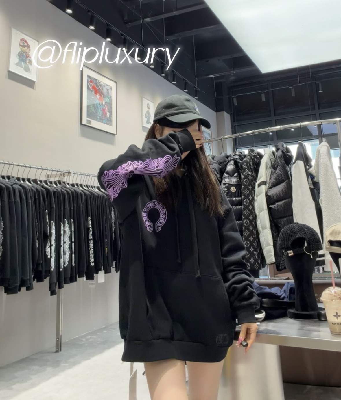Purple-Graphic Pullover Hoodie — product photograph