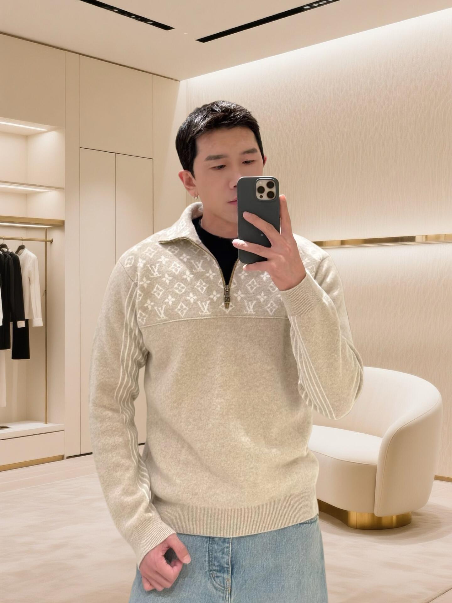Monogram-Yoke Half-Zip Sweater — product photograph