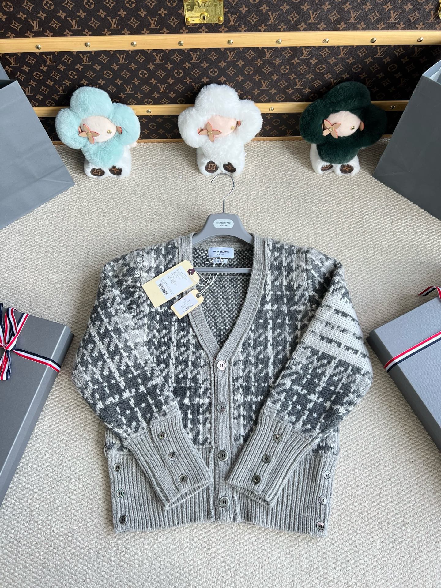 Houndstooth V-Neck Pocket Cardigan — product photograph