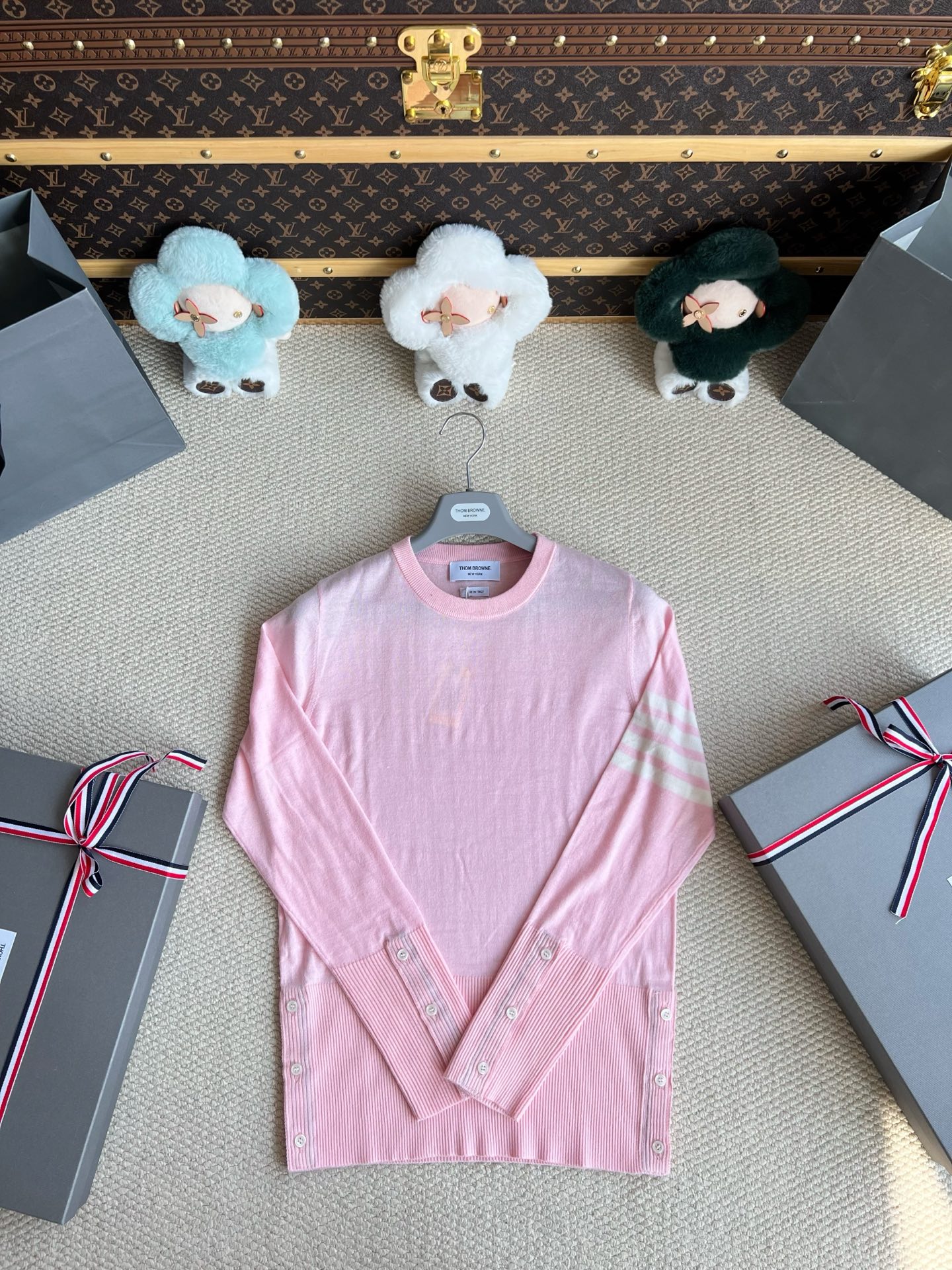 Pink Tonal Four-Bar Crewneck Sweater — product photograph