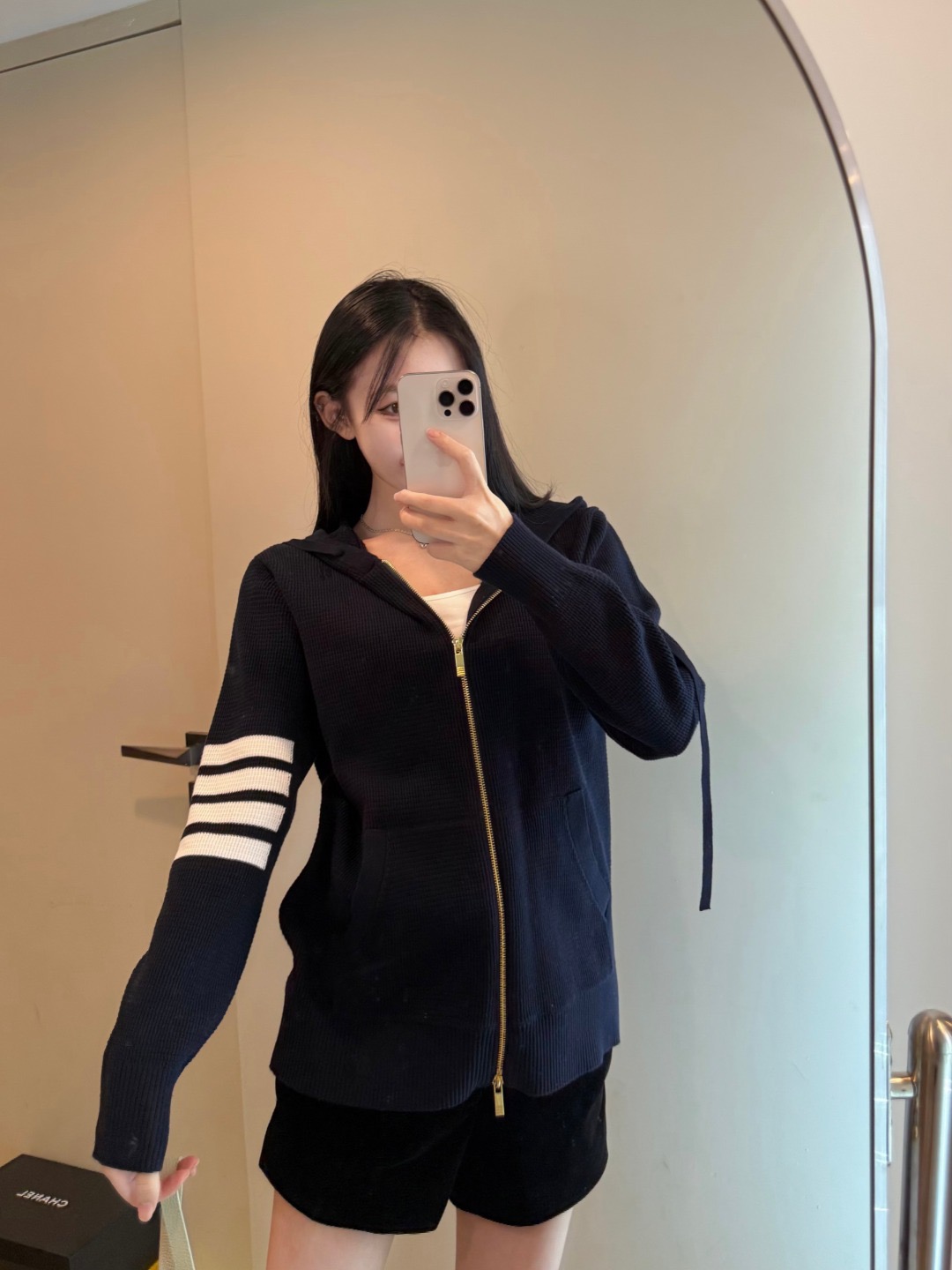 Four-Bar Knit Zip Hoodie — product photograph