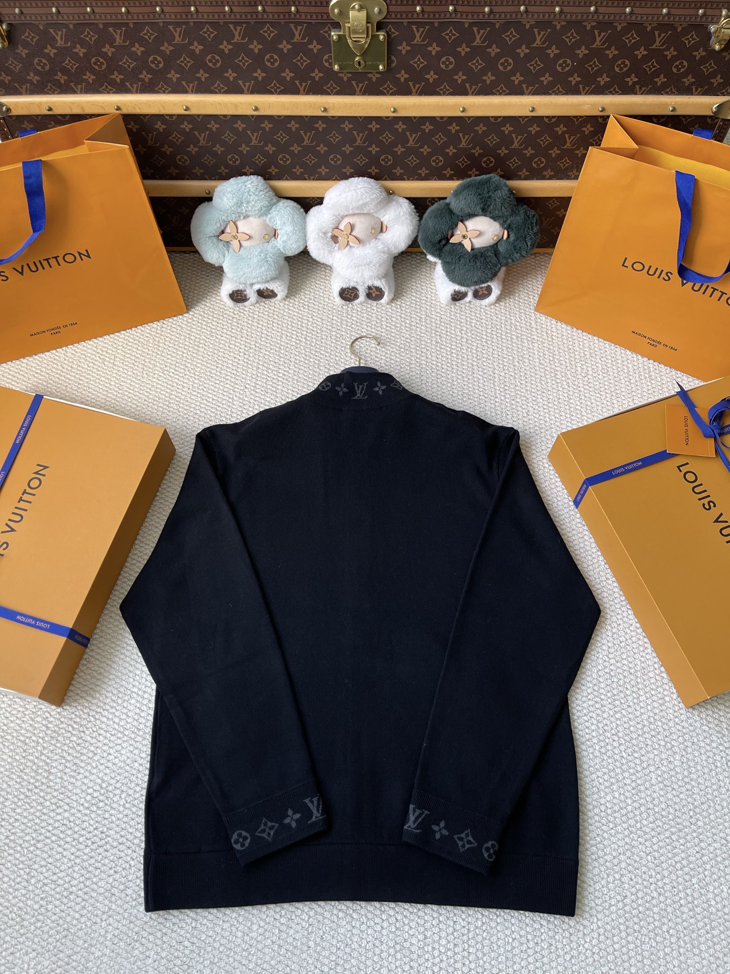 Monogram-Collar Zip-Up Cardigan — product photograph