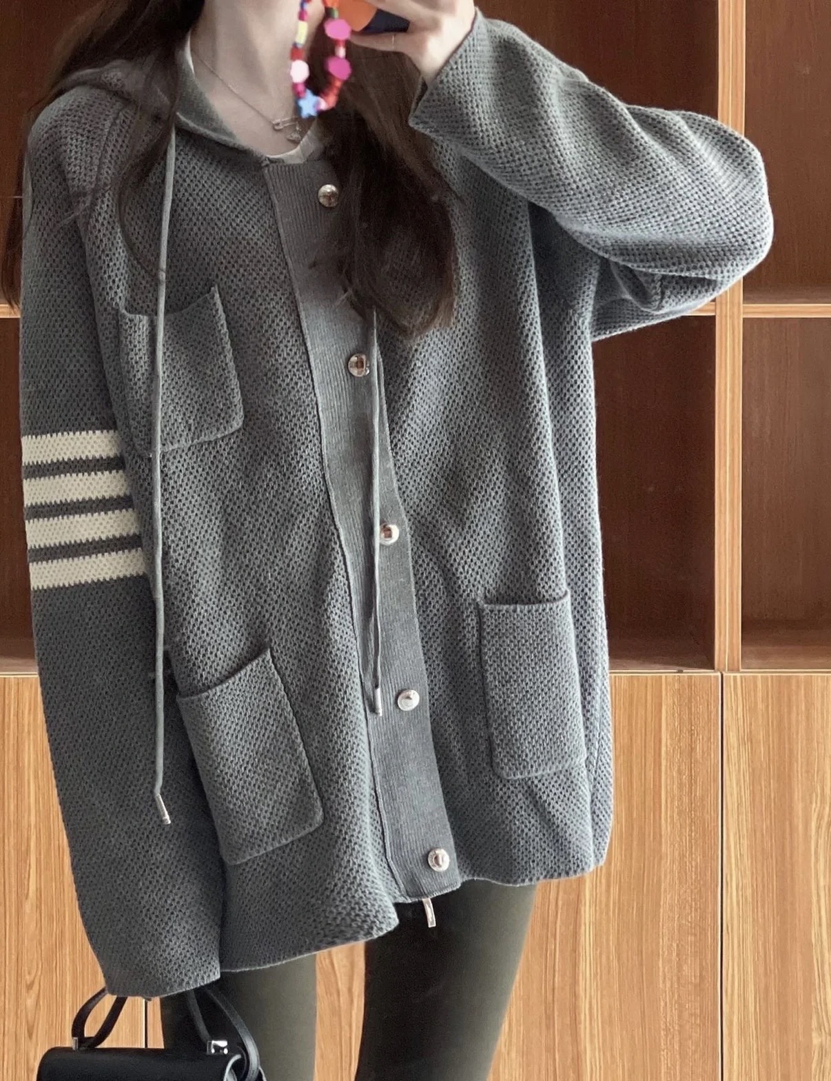 Four-Bar Longline Knit Zip Hoodie — product photograph