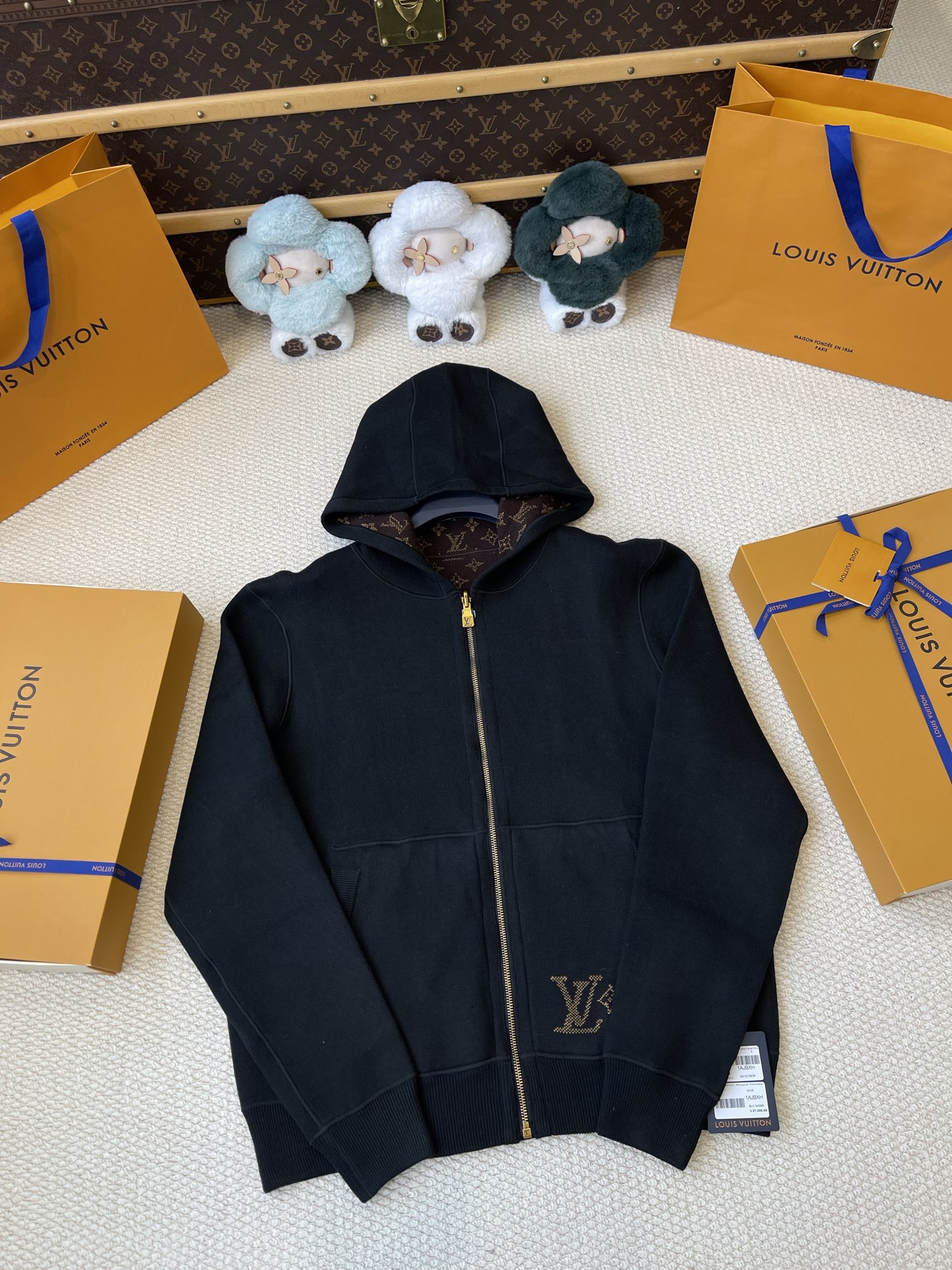 Brown Monogram-Lined Zip Hoodie — product photograph