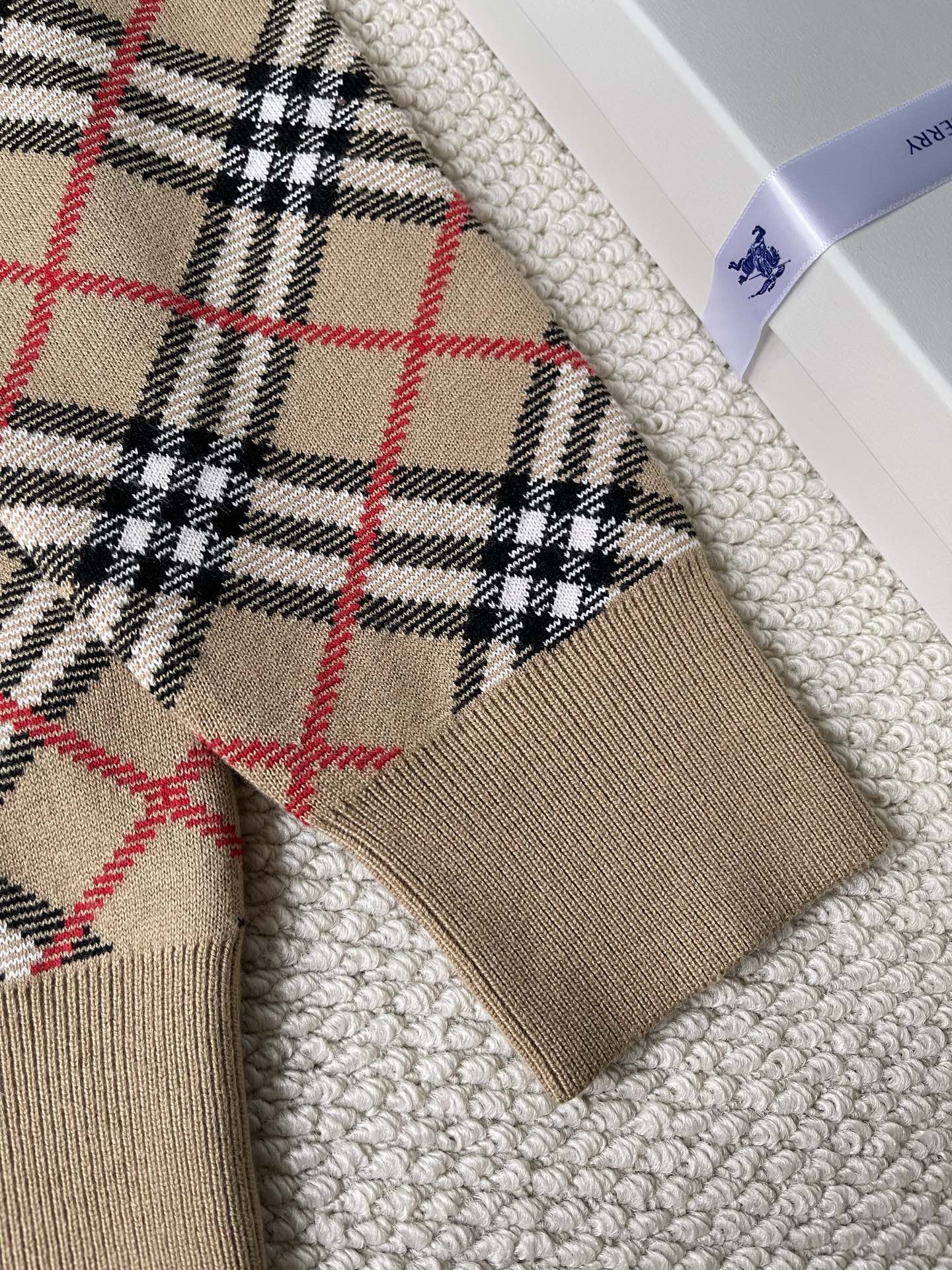 Diagonal-Check V-Neck Cardigan — product photograph
