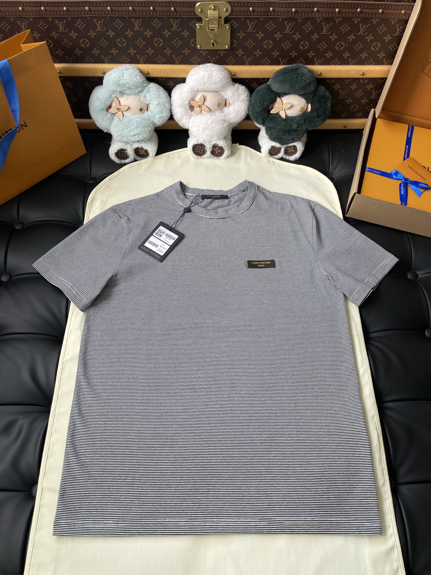 Fine-Stripe Label-Patch T-Shirt — product photograph