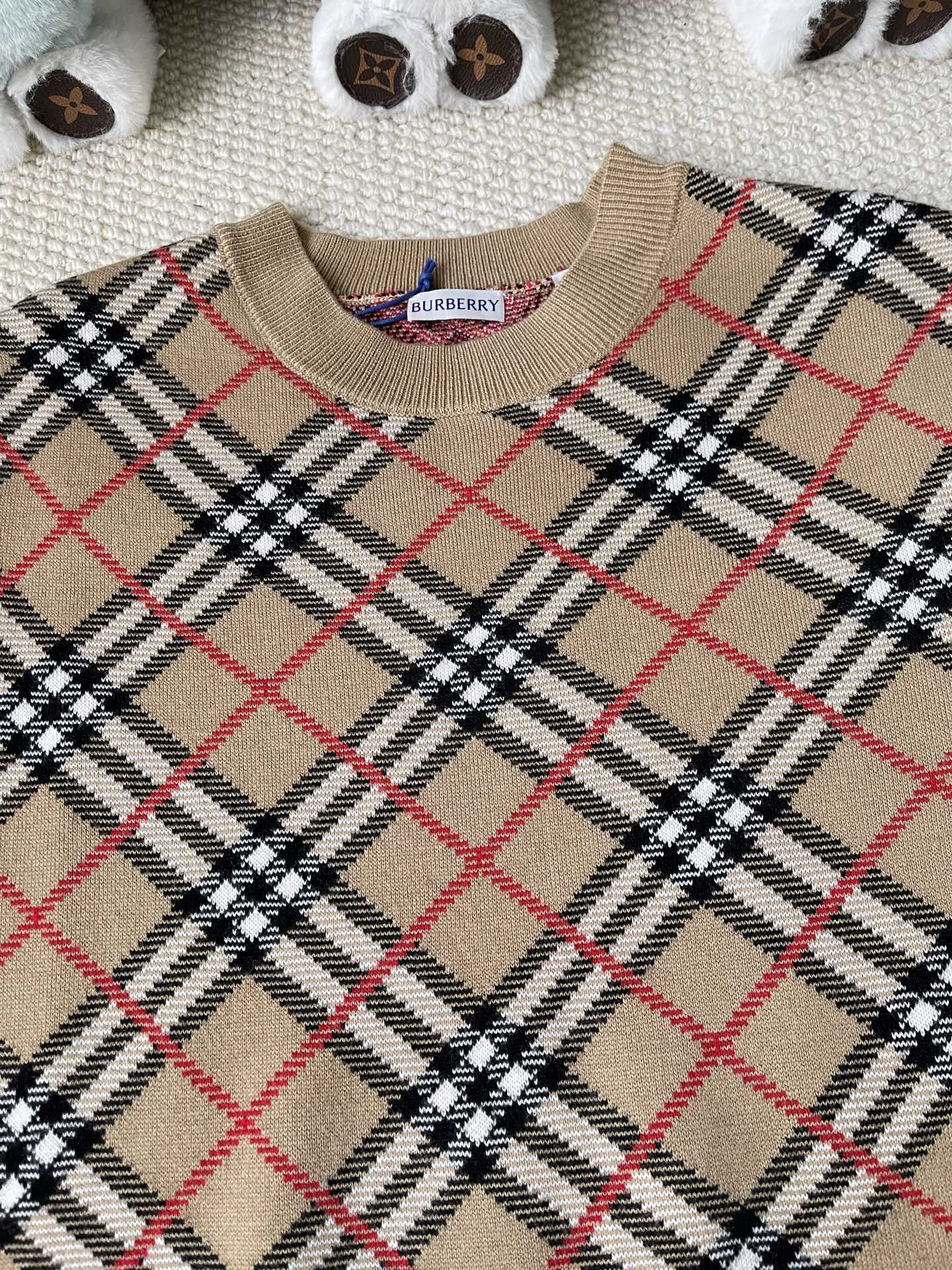 Diagonal-Check Crewneck Sweater — product photograph
