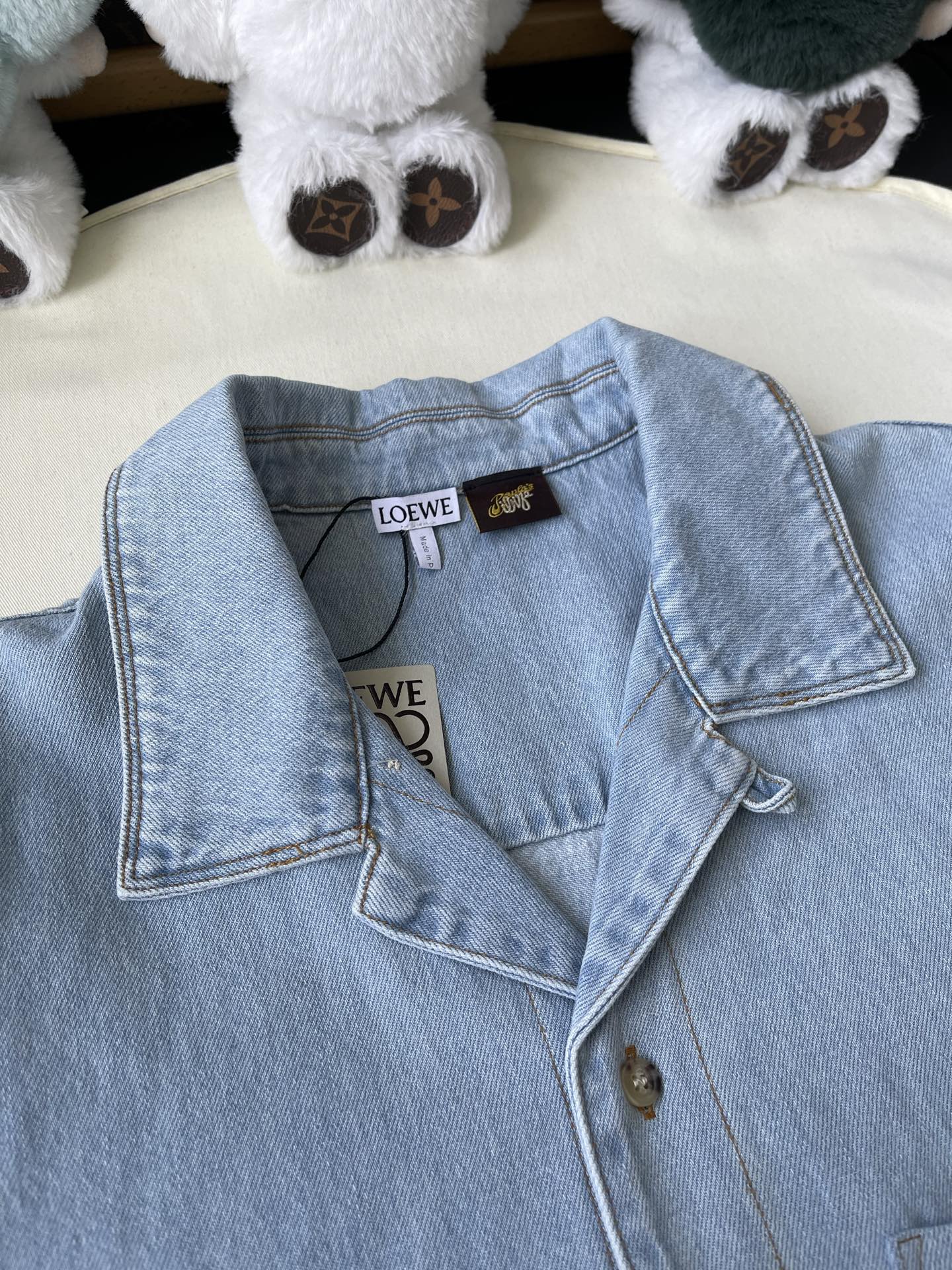 Anagram-Pocket Short-Sleeve Denim Shirt — product photograph