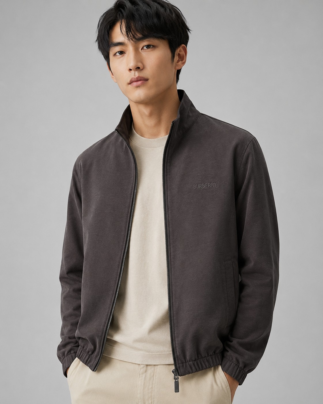 Contrast-Collar Horse-Logo Blouson — product photograph