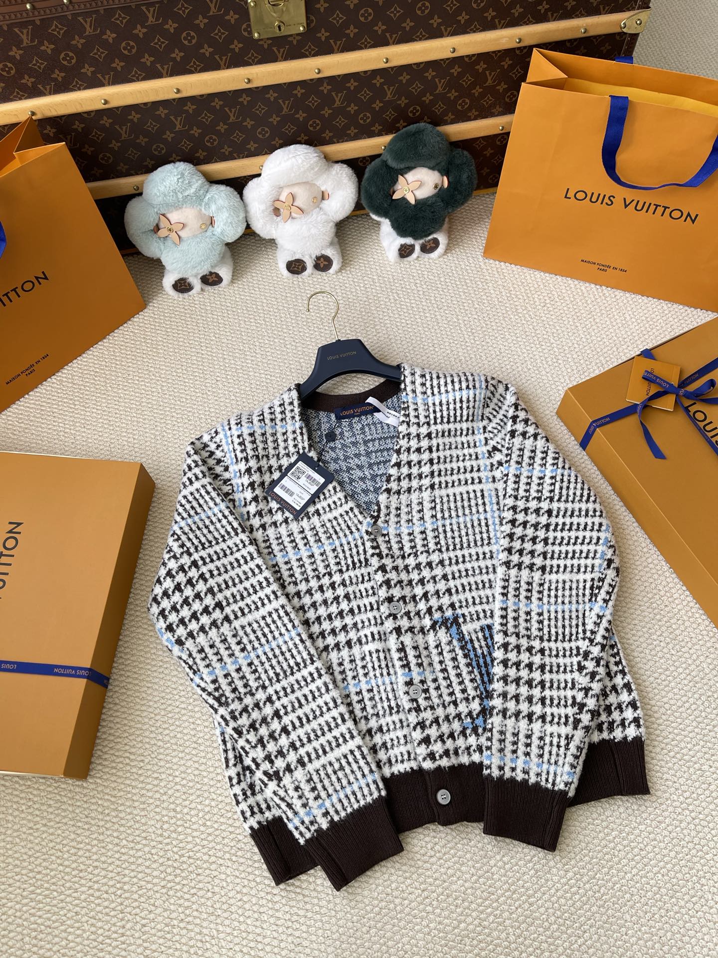 Plaid Crewneck Cardigan — product photograph