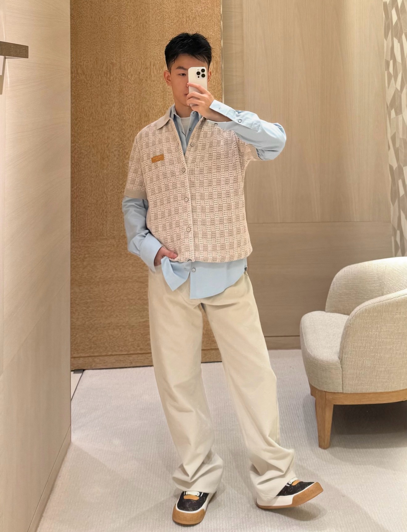 Openwork Check Short-Sleeve Polo — product photograph