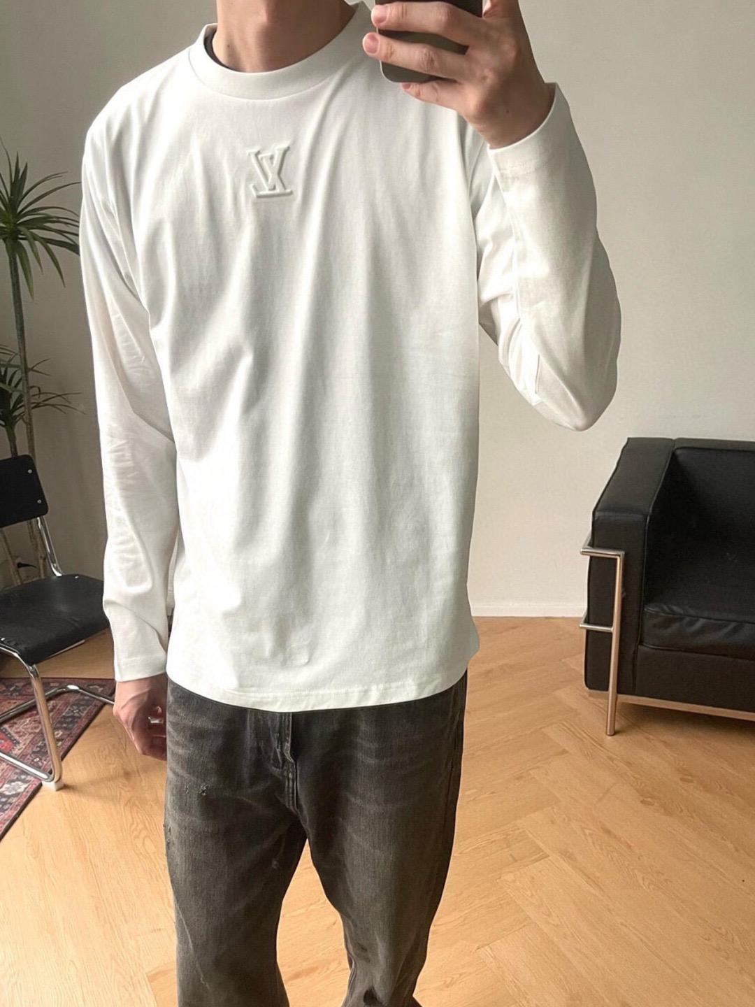 Raised-Monogram Long-Sleeve T-Shirt — product photograph