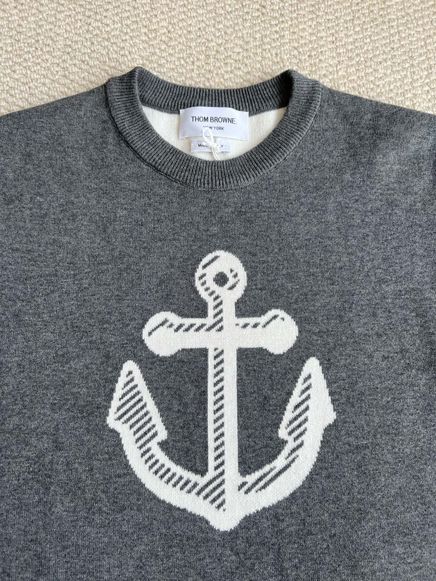 Anchor-Motif Four-Bar Crewneck Sweater — product photograph