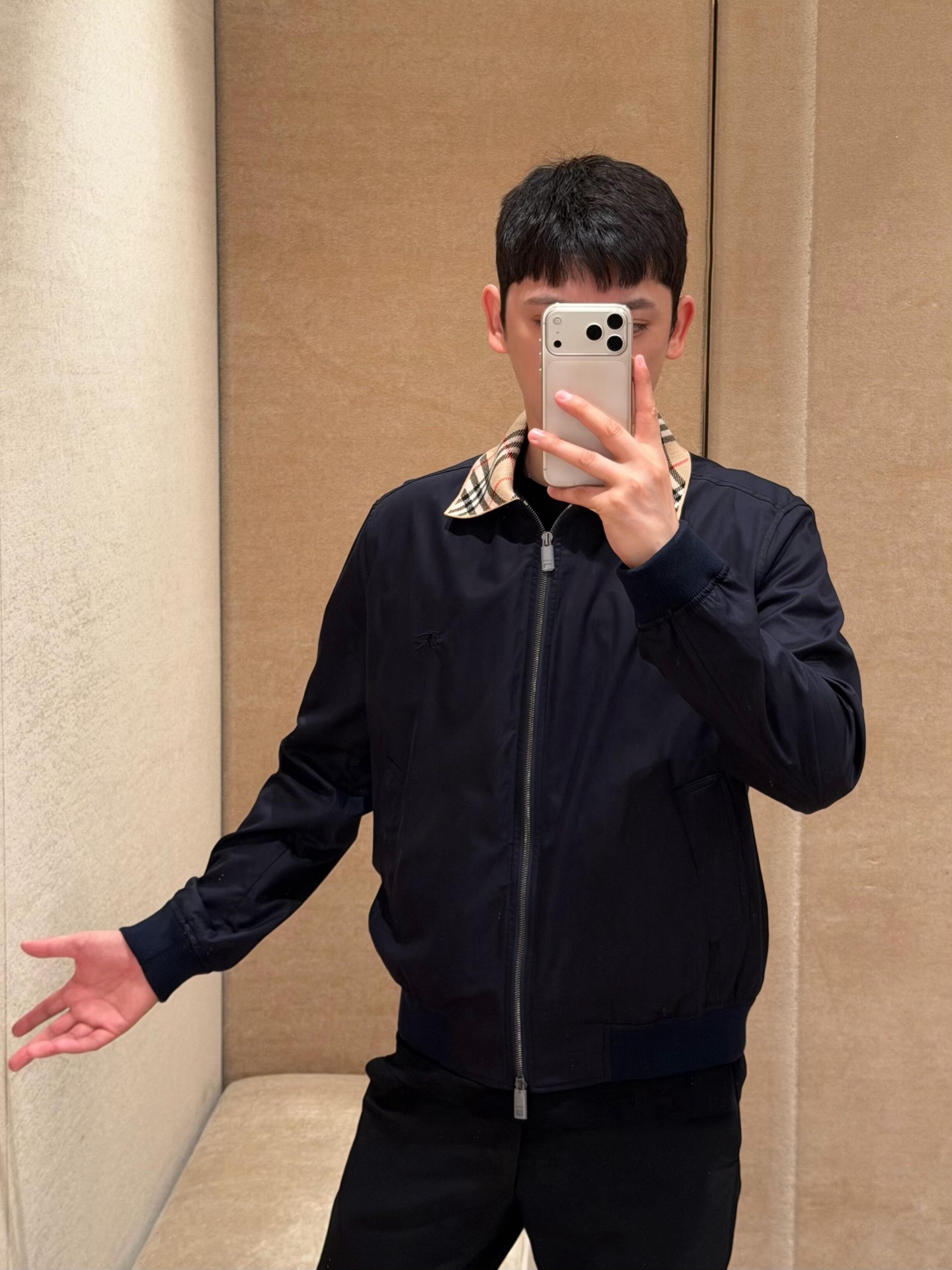 Check-Collar Zip Jacket — product photograph