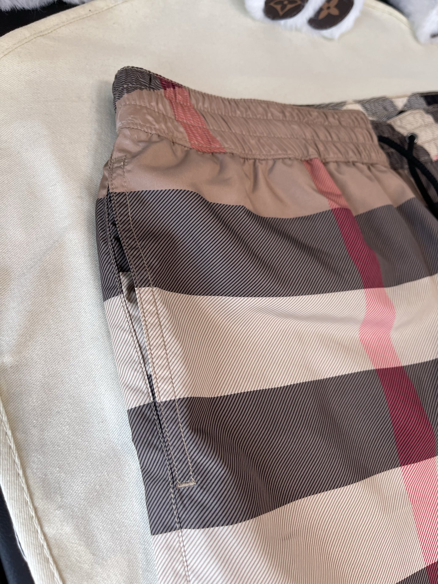 Large-Check Elastic-Waist Shorts — product photograph