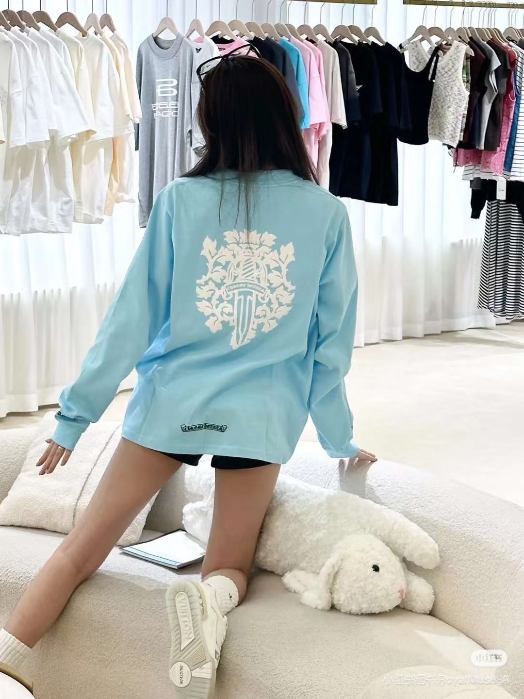 Floral Cross-Back Long-Sleeve T-Shirt — product photograph