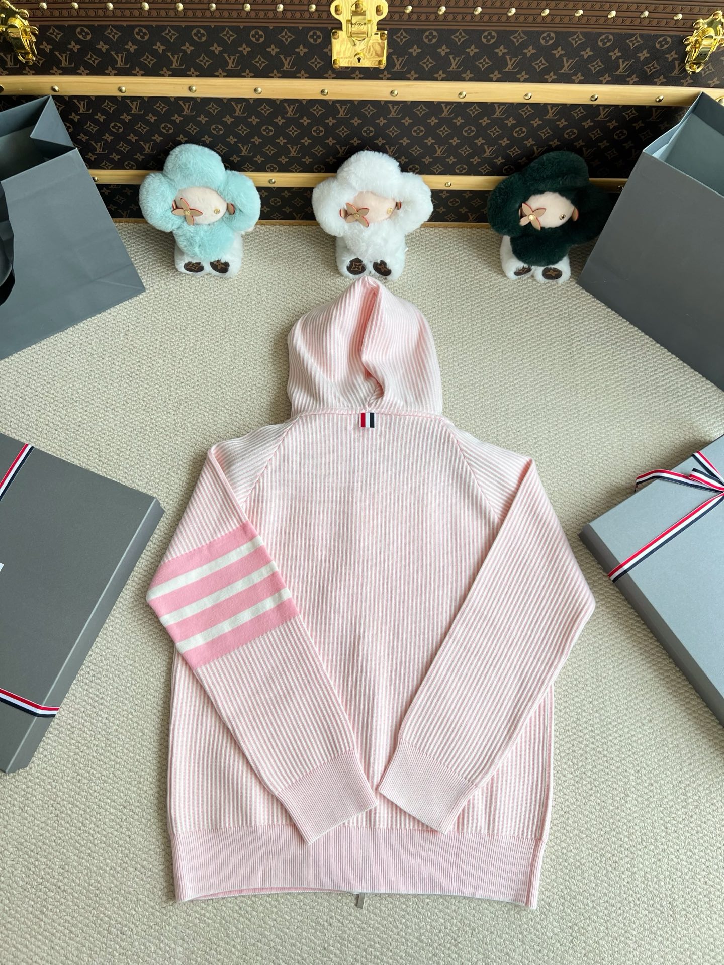Vertical-Stripe Four-Bar Zip Hoodie — product photograph